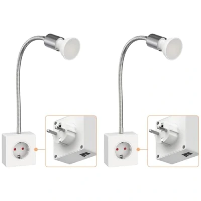 Image de ledscom.de 2 pièces lampe de prise LESCH lecture, chrome/blanc incl. ampoule LED GU10 7W, 630lm, blanc chaud