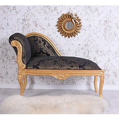 Image de Chaise Longue Baroque Pouf Ancien canapé Or Noir Banquette capitonnée Palazzo en exclusivité