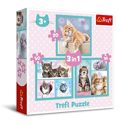 Image de Trefl Doux 3en1, 20 à 50 éléments Puzzle Coloré avec Les Animaux, Chats, Collage, Différent Niveau de Difficulté, Divertissement Créatif, pour Enfants Plus 3 Ans, 34862, Taille Unique