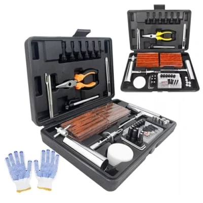 Image de NOOGUI Kit de réparation crevaison Voiture, Répare en 15 Min, Les crevaisons Moto, Composé 5 mèches, 1 Outil T spiralé, Insert d&#039;outil et Un Cutter (117 pcs)