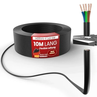 Image de MAS Premium Câble en plastique flexible H05VV F 2, 3 ou 5 x 0,75 x1 x1,5 x2,5 et 4G0,75 De à 100 m d&#039;appareil (H05VV 5G1 SW, 10 m)