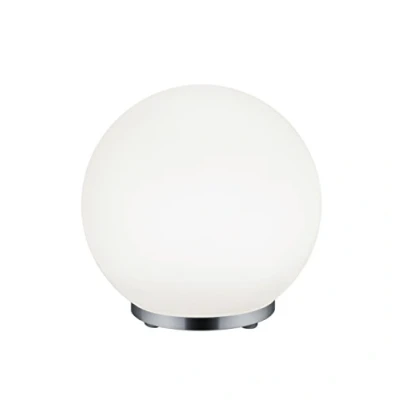 Image de Reality, Lampe de table, George incl. 1 x LED,SMD,5,5 Watt,3000K,430 Lm. Plastique, Blanc, Corps: metal, Chrome Ø:20,0cm, H:19,9cm IP20,Commande à distance,Variateur intégré