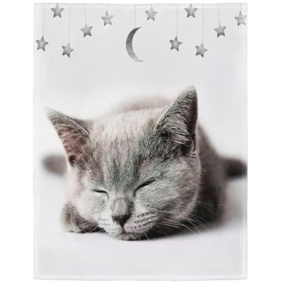 Image de Yisumei Couverture douce en flanelle Motif chaton, Polyester, Blanc., 150x200 cm
