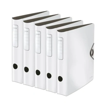 Image de Leitz 10481001 Active Solid Lot de 5 classeurs qualité supérieure à 180 Format A4 Dos arrondi 6,5 cm large Fermeture élastique Polyfoam léger Blanc