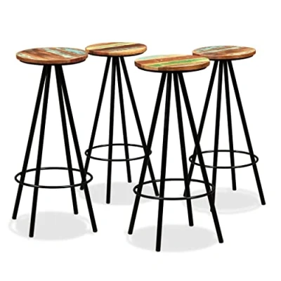 Image de vidaXL 4x Chaises de Bar Bois Massif Récupération Multicolore Tabouret 245393