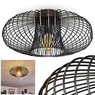 Image de Plafonnier Wemude en métal noir &amp;doré, aspect vieilli, abat jour rétro moderne créant un effet lumineux au plafond, idéal dans salon vintage, pour 1 ampoule E27, ampoule(s) non incluse(s)