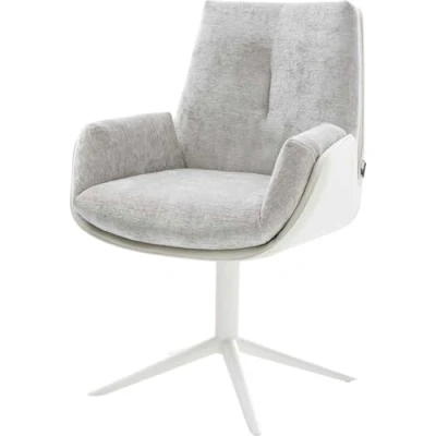 Image de chaise pivotante Clea Flex tissu mixte cuir de vache blanc gris argenté pied 4 branches pivotement sur 360 fonction bascule