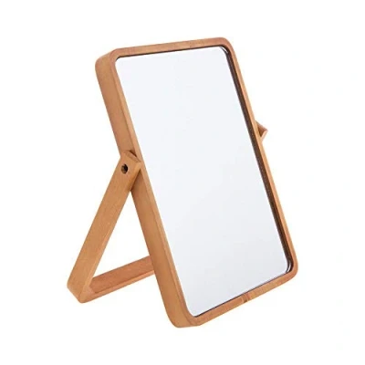 Image de Hosoncovy Miroir de Table en Bois Maquillage avec Support Pliant HD Rectangle Salle Bain Debout Libre Bureau (Jaune)