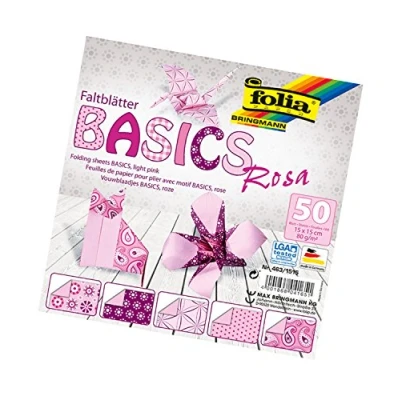 Image de Folia Bringmann Feuilles pour Pliage Basics, 80 g/m², 50 Assorties, avec 5 Motifs différents, Rosa, 15 x cm