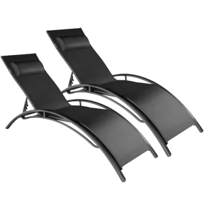 Image de tectake® Set de 2 Chaise Longue Bain Soleil Jardin Exterieur avec Appuie tête inclinable Sun Lounger Transat Plage Relax Camping Salon Noir