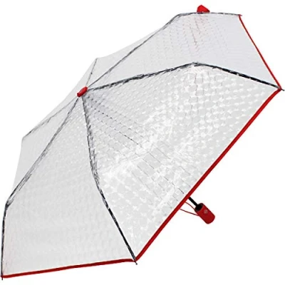Image de iX brella Parapluie de poche transparent avec effet lentille, poignée colorée et galon