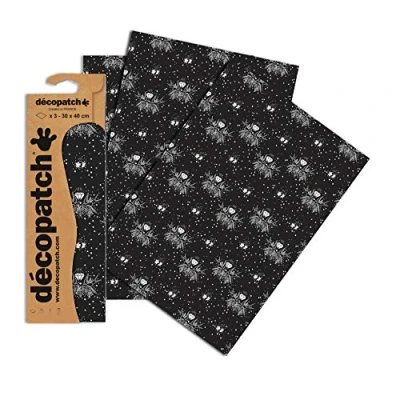 Image de Décopatch C764O Une pochette de 3 feuilles papier imprimé 30x40 cm, Tatoo noir et blanc