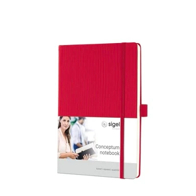 Image de SIGEL CO654 Carnet de notes premium à petits carreaux, A5, couverture rigide, rouge Conceptum