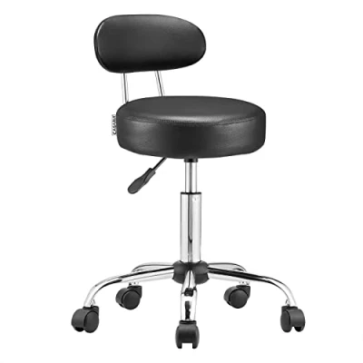 Image de Casaria Tabouret à roulettes de Bureau avec Dossier réglable en Hauteur pivotable 360 Atelier Similicuir Noir