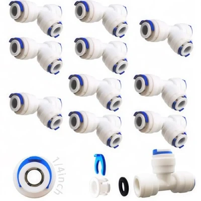 Image de CESFONJER 10 Pcs Accessoires de Filtre à Eau RO Raccord Buse 1/4 Pouces 90 Degree Right Angle 3 Way Fast Docking pour Tuyau réfrigérateur, Tube d&#039;osmose Inverse