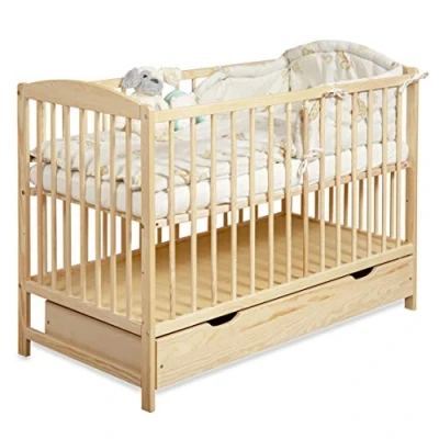 Image de moto MOLTICO S 120 Lit Bebe avec Tiroir Transformable en Enfant Réglables Hauteur 60x120cm Bois Rails de Protection Fille Un Garçon Brun