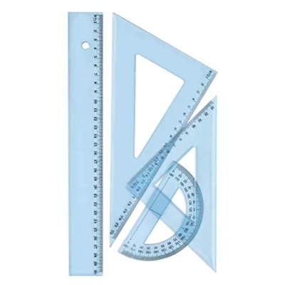 Image de WONDAY Set de Traçage Géométrique &quot;Incassable&quot; 4 pièces. 1 règle, 2 équerres et un rapporteur