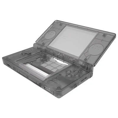 Image de eXtremeRate Coque Remplacement Complète pour Nintendo DS Lite, Lite Console Portable avec Bouton de Transparent Noir, Non Incluse