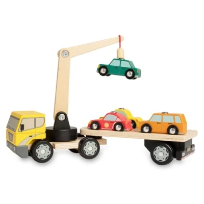 Image de Nene Toys Camion Magnétique avec 4 Voitures en Bois et 1 Remorque Détachable pour Enfants à Partir de 3 Ans Jouet Grue Interactif Jouets Véhicules Garçons Filles
