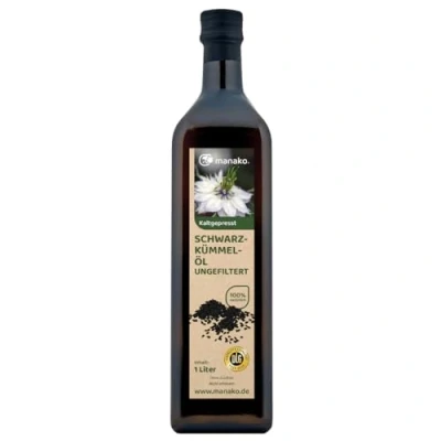 Image de manako schwarzkümmelöl, non filtrée, naturel, 1000 ml Bouteille en verre, pack de 1 (1 x l)