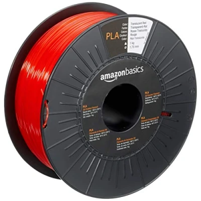 Image de Amazon Basics Filament PLA pour imprimante 3D, 1.75 mm, Rouge translucide, Bobine, 1 kg