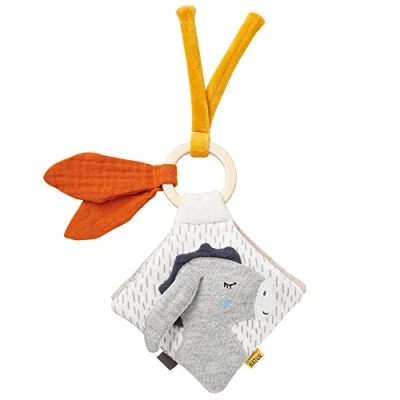 Image de Fehn Livre à toucher Ane &amp; Teddy poussette avec coton jouet bébé hochet, papier bruissant et miroir en tissu pour bébés jeunes enfants dès 0+ mois