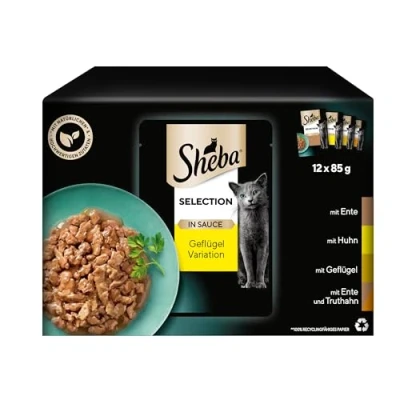 Image de Sheba Selection in Sauce Multipack de Nourriture Humide pour Chats Adultes Sélection à la volaille 48 portions en Sachet (4 x 12 85 g)