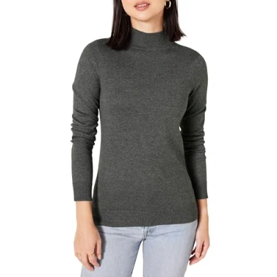 Image de Amazon Essentials Pull léger à col montant (grandes tailles disponibles) Femme, Charbon Chiné, XL