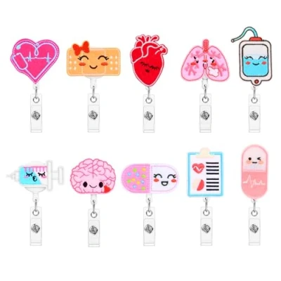 Image de Yoirzit Porte Badge Enrouleur, 10 Pièces Badges Clip Rétractable Feutre Infirmière Rétractables pour Médecins Infirmières Bénévoles Étudiants Enseignants