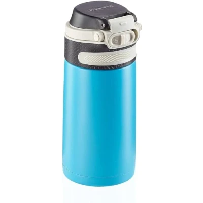Image de Leifheit Flip Bouteille isotherme (350 ml) avec bouchon à vis, mug voyage fermeture 100% anti fuite, étanche ouverture une main, bleu océan