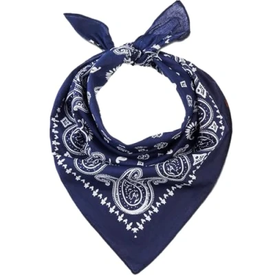 Image de Foulard carré, Classique Bandanas avec Motif cachemire Fichu bandanas, Rétro Style Multicolore Multifonction pour Homme et Femme (Bleu marine)