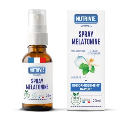 Image de Mélatonine Spray Sommeil Temps d&#039;endormissement Réduit Réparateur À la fleur d&#039;Oranger &amp; Mélisse Vitamine B6 et B1 Limite le Jetlag Flacon 20 ml Fabriqué en France Nutrivie