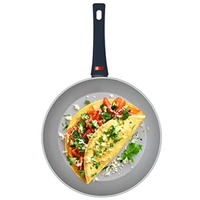 Image de PROGRESS BW10825EU7 Poêle à Frire Antiadhésive 28cm, Tous Feux Dont Induction, L’indicateur de poignée devient rouge lorsque la température optimale est atteinte, Thermo Handle, Gris/Bleu Foncé