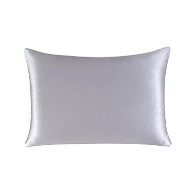 Image de townssilk Housse d&#039;oreiller en Soie de mûrier 100% 19mm sur Les Deux côtés pour la santé des Cheveux et Peau, Taille 50x80cm, avec Fermeture éclair cachée, Silver