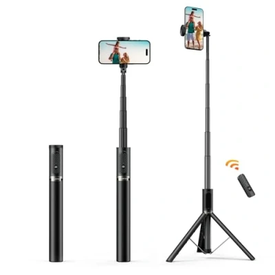 Image de ATUMTEK Perche à Selfie 157cm Trépied en Aluminium Extensible avec Télécommande Bluetooth Rechargeable Compatible iPhone, Samsung et Les Téléphones Android Parfait pour Vidéos Photos