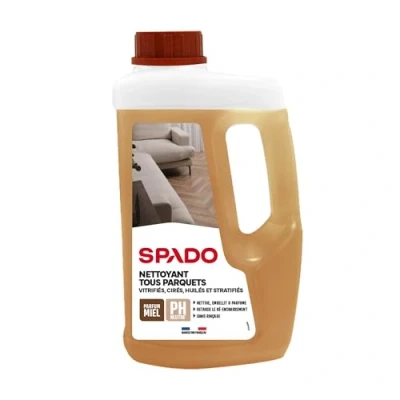 Image de SPADO Nettoyant tous parquets Nettoie, embellit et parfume Formule retarde le ré encrassement Non glissant cire d&#039;abeille &amp; miel 97% ingrédients naturel 1L Fabriqué en France
