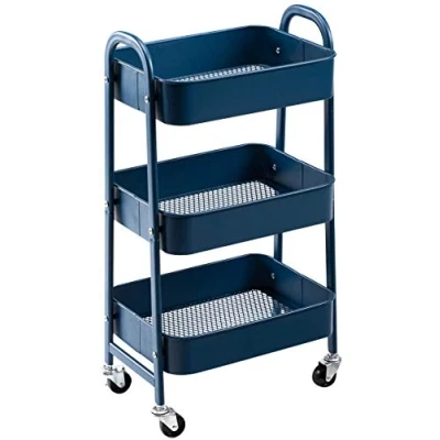 Image de DOEWORKS Chariot de Rangement à roulettes Service 3 Niveaux Desserte, Cuisine Roulant Métal pour Chambre Salle Bain Bureau, Bleu Marine