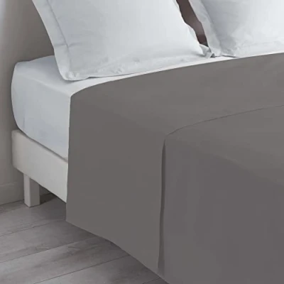 Image de douceur d&#039;intérieur, Drap Plat (180 x 290 cm) Lina Gris Souris, 100% Coton