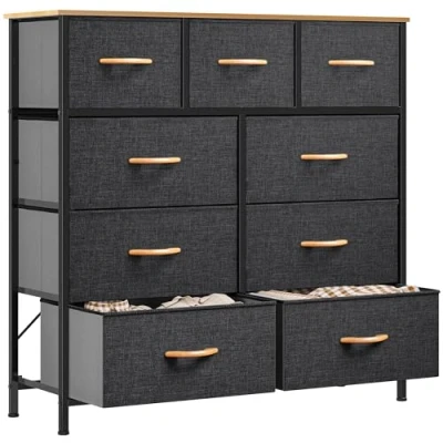 Image de YITAHOME Commode en Tissu avec 9 tiroirs, unité de Rangement pour Chambre à Coucher, Salon, Couloir, Cadre Acier Robuste, Dessus Bois et tiroir Facile Tirer (Gris foncé)