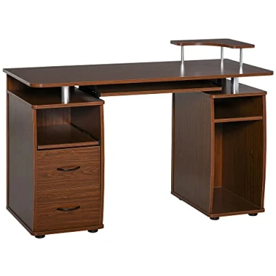 Image de HOMCOM Bureau Informatique multimédia Multi rangements 120L x 55l 85H cm Panneaux Particules Noyer