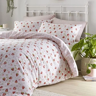 Image de HOMEMAKER BEDDING Parure de lit avec housse couette et taies d&#039;oreiller Motif fraises (Double)