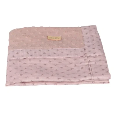 Image de roba Couverture Bébé Bio &quot;Lil Planet&quot; 80x80 cm Certifié GOTS et OEKO TEX Double Face Mini Pompons Motif Pois Rose/Mauve