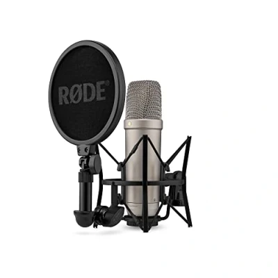 Image de RØDE NT1 5ème Génération Microphone à condensateur de Studio Grand diaphragme avec Sorties XLR et USB, Support Antichoc Filtre Anti Pop pour la, l&#039;enregistrement Vocal Le podcasting (Argent)