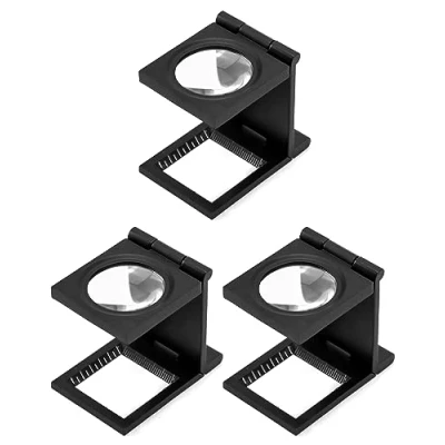 Image de QWORK® 3 pièces loupe de Table Compte Fils, Pliable Compteur Fils en métal, grossissement 10x, Lecture pour Travail, Bureau Maison, réparation, Hobby, Artisanat, journaux