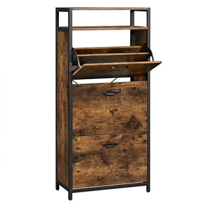 Image de VASAGLE Meuble À Chaussures, Porte Chaussures Fin, de Rangement 3 Abattants, pour 12 18 Paires, Anti poussiÈre, 30 x 60 130 cm, EntrÉe, Marron Rustique et Noir LBS101B01