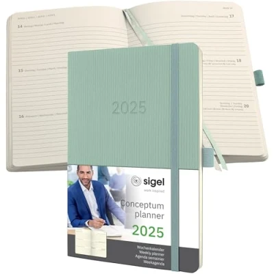 Image de SIGEL C2538 Agenda semainier 2025, A5, couverture souple, vert Conceptum