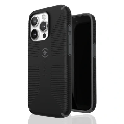 Image de Speck Coque pour iPhone 15 Pro Conçue MagSafe, poignée de Protection Contre Les Chutes Résistante aux Rayures, Douce au Toucher téléphone 6,1 Pouces CandyShell Grip Noir/Gris