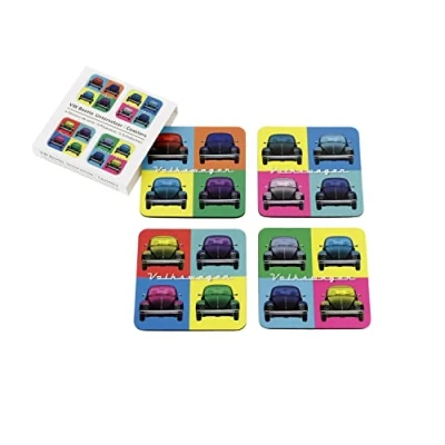 Image de BRISA VW Collection Dessous de Verre Volkswagen, en lpour verres, liège, revêtu MDF Lot 4 (VW Beetle/Multicolore/Coloré)