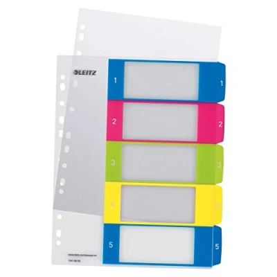Image de Leitz Intercalaires 1 5, Imprimable sur PC, A4, Extra Large, Plastique Ultra Résistant, Multicolore, WOW, 12410000
