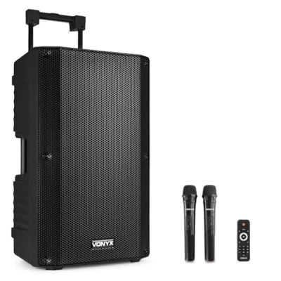 Image de Vonyx VSA700 Enceinte Sono Active 1000W Batterie Intégrée, Haut Parleur 15&quot;, 2 Micros Main, Bluetooth, 8 Heures d&#039;Autonomie, Idéale pour Vos Conférences ou Diffuser de la Musique